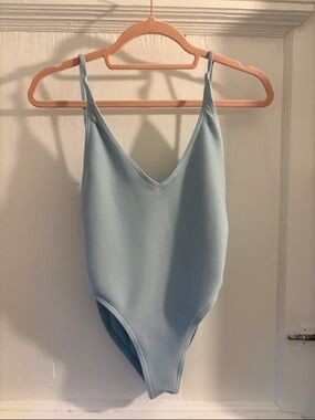 Billabong Light Blue Ribbed V-Neck One-Piece Swimsuit